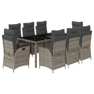 Produktbild von 9-tlg. Garten-Essgruppe mit Kissen Grau Poly Rattan