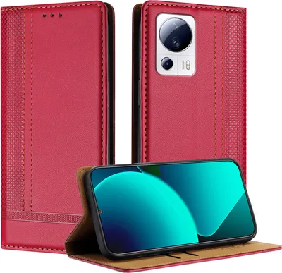 Produktbild von Handyhülle für Xiaomi 13 Lite Leder Flip Klappbare Schutzhülle mit Standfunktion Rot