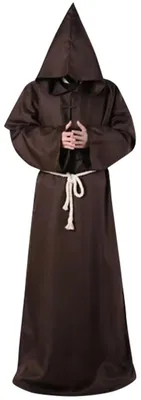 Produktbild von Mittelalterliche Cosplay-Robe - Langer Umhang - Mönch- und Zaubererkostüm - Uni - Baumwolle - Größe S - Kaffeebraun