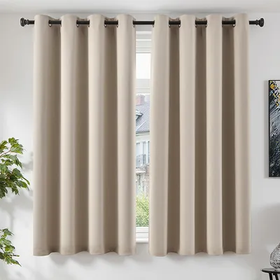 Imagen del producto de Cortinas opacas para oscurecer con ojales - Juego de 2, 175 x 140 cm, color beige