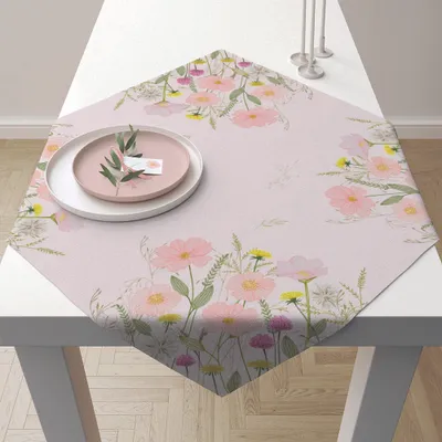Produktbild von Tischdecke 90x90 cm Blumen Pastelfarben pink