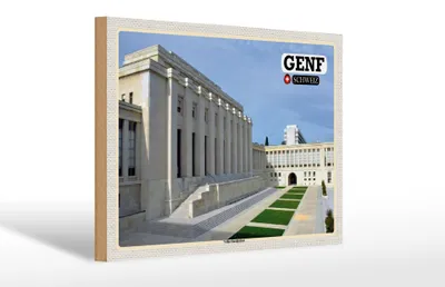 Produktbild von Holzschild Reise Genf Schweiz Völkerbundpalast 30x20cm