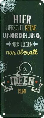 Produktbild von vianmo Blechschild 27x10 cm Hier herscht keine Unordnung grün Spruch Zitat