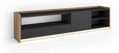 Image de Meuble tv effet bois noir et chêne 207x37x50cm avec Led