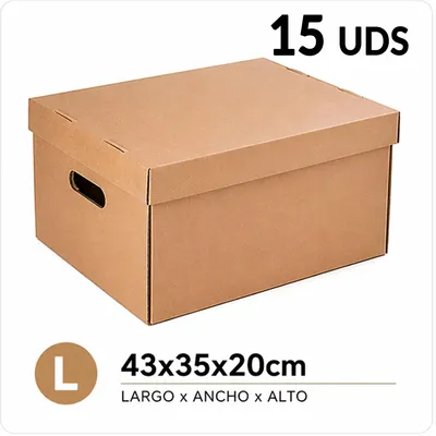 Image de Cartons auto-assemblables avec couvercle et poignées - Boîtes de rangement - 15 pièces - 43 x 35 x 20 cm - Carton - Empilables - Robustes