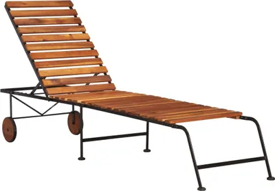 Image de Chaise longue avec pieds en acier Bois d'acacia massif
