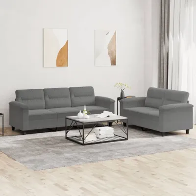 Produktbild von Cloris DesignMöbel 2-tlg. Sofagarnitur mit Kissen Dunkelgrau Mikrofasergewebe , Schlafsofas 2024 Neu