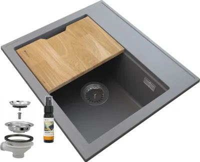 Produktbild von Granitan | Granitspüle FOXAL - Grau - Hochwertig - mit Chrom-Siphon und Doppelkammer