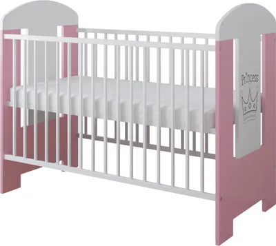 Produktbild von Gitterbett mit Matratze & Kleiner Prinzessin Gravur 120x60cm | 3 ausziehbare Sprossen | 3-Stufen-Verstellung | Kiefernholz | Für Mädchen und Junge| Rosa