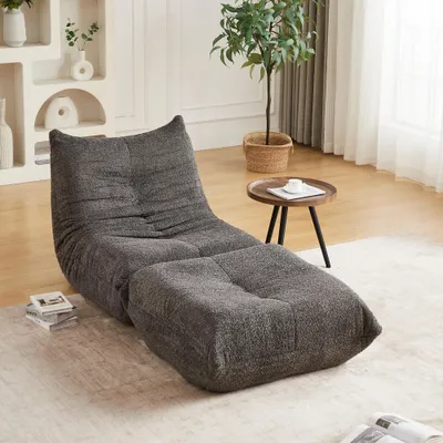 Immagine prodotto di Divano in stile "chenille" (tessuto simile al velluto), divano a terra, senza braccioli, poltrona da camino, ideale per soggiorno, camera da letto, area giochi, ufficio, colore grigio