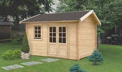 Produktbild von Gartenhaus I14 - 44 mm Blockbohlenhaus, Grundfläche: 15,80 m², Satteldach