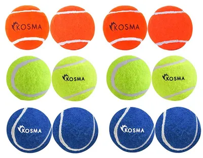 12er-Set Tennisbälle für Hunde, 6,5 cm, bunt (gelb/blau/orange)
