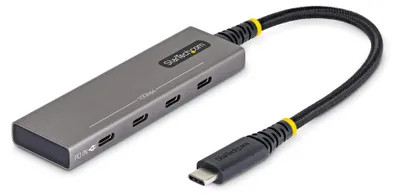 Produktbild von StarTech.com 4-Port USB-C Hub, 10Gbps, 100W Power Delivery, 4x USB-C Ports, Überstromschutz, PCR-Aluminium, für MacBook, Dell, ThinkPad, HP, iPad und Tablets, USB 3.2 Gen 2 (3.1 Gen 2) Type-C, USB 3.2 Gen 2 (3.1 Gen 2) Type-C, 10000 Mbit/s, Grau, Kunststoff, Aluminium, 100 W