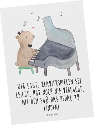 Produktbild von Mr. & Mrs. Panda Postkarte Klavier Herausforderung - Weiß - Geschenk, Klavierhumor, Instrument, Pedal, Konzert, Musiker, Musikinstrument, bildkarte, Lernen, Musik