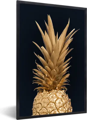 Produktbild von MuchoWow® MuchoWow® Gerahmtes Poster Ananas - Obst - Gold 60x90 cm - Poster mit zchwarzem Bilderrahmen - Kunst