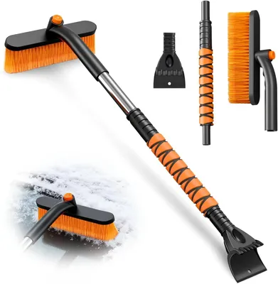 Produktbild von Aiskratzer Auto - Teleskop Eiskratzer mit Schneebürste - 80 cm - 3-in-1 Schneekratzer - Abnehmbare Schneebürste - Für Pkw, SUV & Lkw - Orange