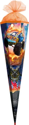 Produktbild von ROTH Schultüte groß Monstertruck Fire 100 cm eckig Rot(h)-Spitze Tüllverschluss Zuckertüte Schulanfang