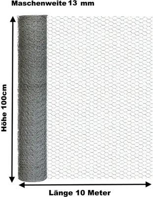 Produktbild von Hasendraht verzinkt 100cm x 10m Sechseckdraht Volieren Draht 13mm Taubenschutz
