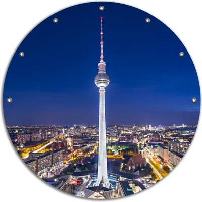 Produktbild von Wallario rundes Outdoor-Poster für Garten oder Balkon, Motiv Fernsehturm Berlin bei Nacht, 90 cm Durchmesser