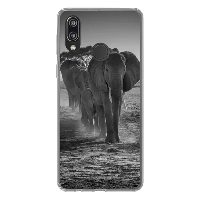 Produktbild von MuchoWow® Handyhülle Schutzhülle Hülle für Huawei P20 Lite (2020) Elefant - Einfarbig - Tiere - Schwarz - Weiß Silikon Softcase Handy Hülle - Kartenhalter