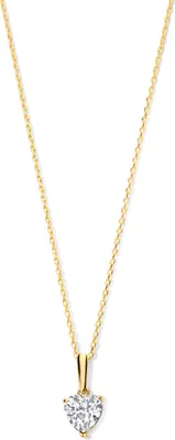 Produktbild von New Bling 9NBG-0689 Gold Halskette mit Anhänger - Zirkonia - 6.5x6.2mm - Herz - Ankerglied - 39+3+3cm - 0.87 Dicke - 14 Karat - Gold