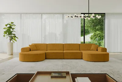 Produktbild von ALTDECOR Ecksofa in U-Form MARI-U2 - 388x171x79,5 cm Senfgelb - Corner Sofa Bett Eckcouch Couch L-Form Wohnlandschaft Cauchsofa