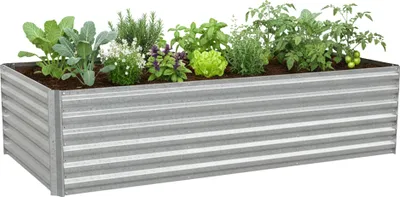 Image de Jardinière surélevée Relaxdays, en métal galvanisé, pour fleurs, plantes et légumes, H x l x P : 57 x 240 x 90 cm, jardinière de jardin, argent