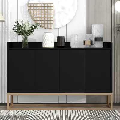 Produktbild von Sideboard, Kommode mit verstellbaren Einlegeböden und goldenen Metallrahmen, Kommode mit 4 Türen, Anrichte, Buffet, Breite: 120cm