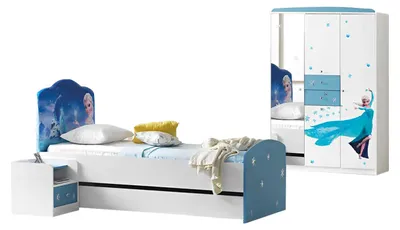 Obrázok produktu pre Kompletná poschodová posteľ detská izba posteľ šatníková skriňa nočný stolík 3ks modrá