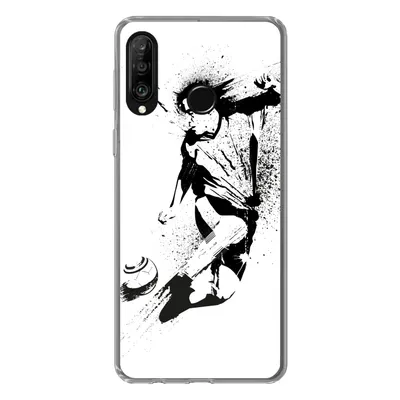 Produktbild von MuchoWow® Handyhülle Schutzhülle Hülle für Huawei P30 Lite Eine Illustration einer Person, die einen Fußball in Richtung Tor schießt - Jungen - Junge - Kind Silikon Softcase Handy Hülle - Handyhülle