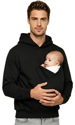 Produktbild von Känguru-Kapuzenpullover für Herren – Schwarz, mit langen Ärmeln