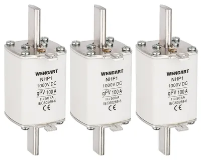 Zdjęcie produktu dla Wkładka topikowa NH1 gPV 100A 1000V DC do Wengart 3 szt. POWYSTAWOWY