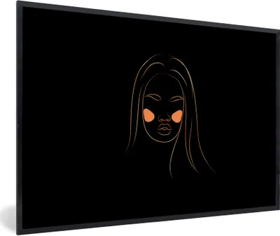 Produktbild von MuchoWow® Gerahmtes Poster Frau - Gold - Rosa - Strichzeichnung 90x60 cm - Poster mit Schwarzem Bilderrahmen Wandposter Rahmen Foto Bilder - Fotorahmen - Foto-Plakat