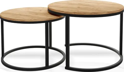 Obrázek produktu pro Kulaté konferenční stolky - Konferenční stolky v podkrovním stylu Kovové nohy - 2 v 1 - Dva samostatné průmyslové stolky do obývacího pokoje - Oak Craft
