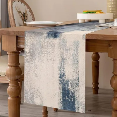 Produktbild von Tischläufer Leinen Grau und Blau 40 x 140 cm