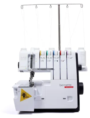 A white Bernette b48 Funlock serger sewing machine is shown against a white background.