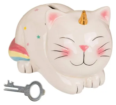 Produktbild von Spardose Einhornkatze 17 cm Keramik mit Schlüssel - Geldbox, Sparschwein