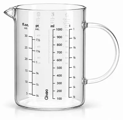 Produktbild von Messbecher 1L Glas hitzebeständig Messkanne Dosierhilfe 1000ml Messbehälter
