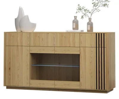 Zdjęcie produktu dla Komoda 4D3S z oświetleniem, dębowa, 4 szafki i 3 szuflady