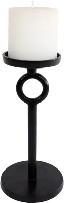 Obrázok produktu pre Hliníkový svietnik čierny okrúhly - 21 cm - Kovový stolový dekoratívny svietnik moderný veľký