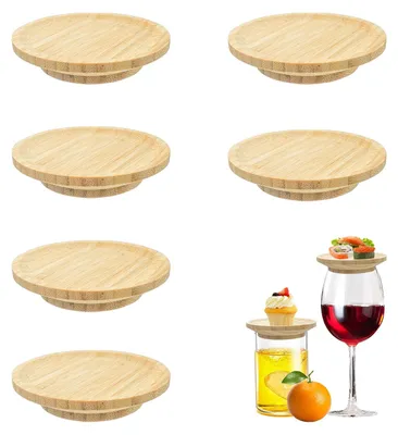 Weinglas-Topper, 6er-Set, Bambus, 10 cm, für Snacks und Deko, holzfarben