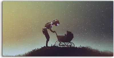 Produktbild von Coloray Acrylbild 120x60  Wandbild Acrylbilder ein Roboter mit einem Kinderwagen