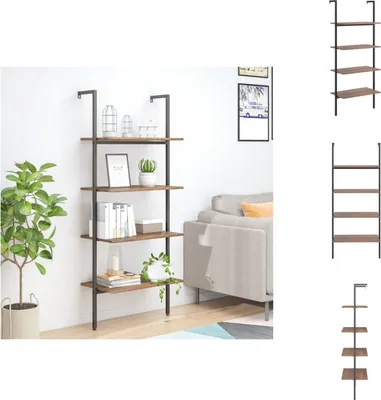 Produktbild von vidaXL Leiterregal mit 4 Böden Dunkelbraun und Schwarz 64x35x152,5 cm -  Bücherregale & Bücherschränke