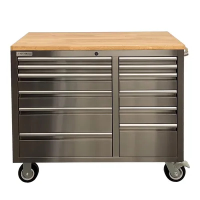 Produktbild von RETTER RS4 Workstation Edelstahl Massivholz 12 Schubladen Werkzeugwagen