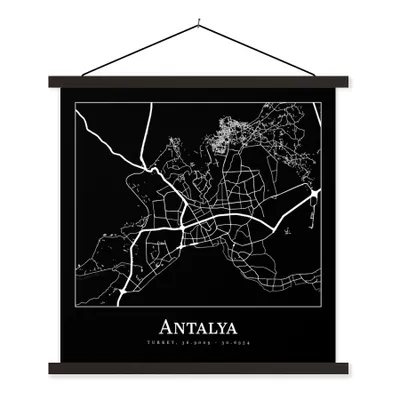 Produktbild von MuchoWow® Textilposter Karte - Antalya - Stadtplan 40x40 cm mit schwarzem Rahmen - Fotos