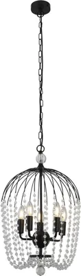 Produktbild von Pendelleuchte Metall Ø 36 cm rund H: max. 150 cm Schwarz E14 Modern Kristall Hängeleuchte