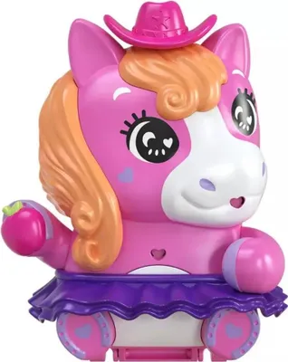 Produktbild von Polly Pocket Pony-Rodeo, Spielset mit 1 kleinen Puppe und Pferdchen, Spielzeug für unterwegs mit Zubehör für Mode und Essen, Tier, 4 Jahr(e), Mehrfarbig, Kunststoff