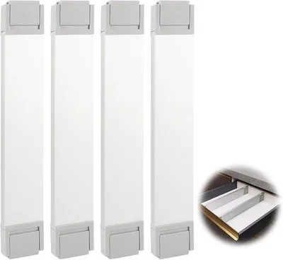 Zdjęcie produktu dla Zestaw 4-elementowych przegródek do szuflad wykonanych z aluminium marki Ibenzoa – regulowane, matowe wykończenie, lekkie i trwałe, łatwy montaż, idealne do kuchni, biura i garażu