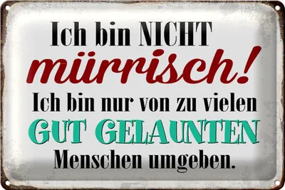 Produktbild von Blechschild Spruch 18x12cm ich bin nicht mürrisch bin nur