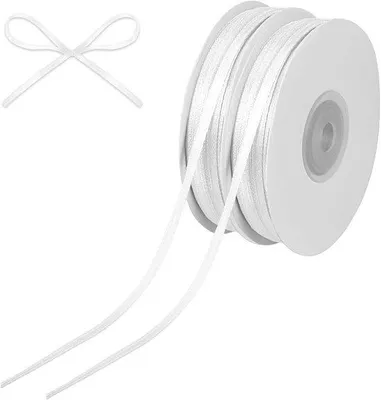 Productafbeelding van 2 Rollen Satijnen Lint Wit 91m x 3mm - Decoratief Cadeaulint voor Bruiloft, Kerst & Knutselen